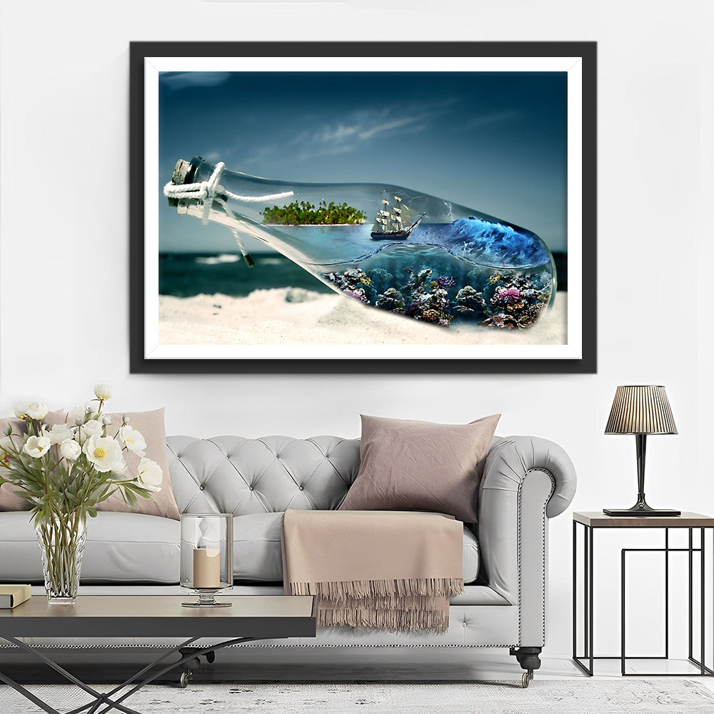 De Miniatuur Wereld in de Fles op het Strand Diamond Painting