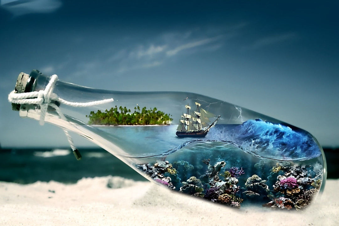 De Miniatuur Wereld in de Fles op het Strand Diamond Painting