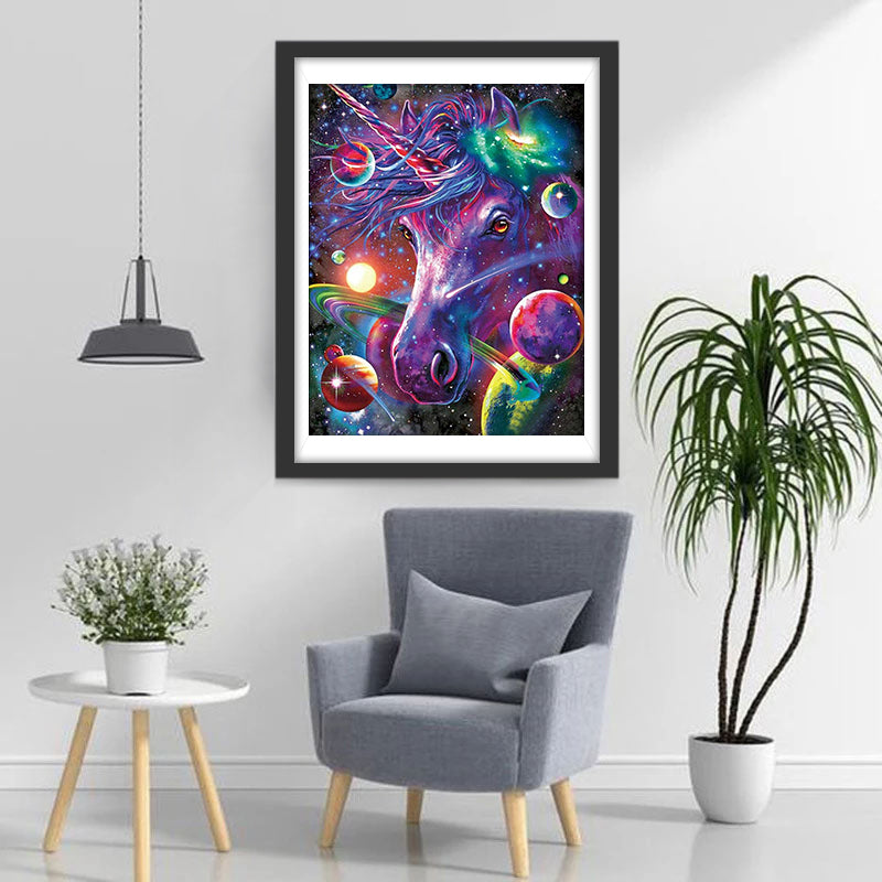 De Mystieke Unicorn in het Kosmische Universum Diamond Painting