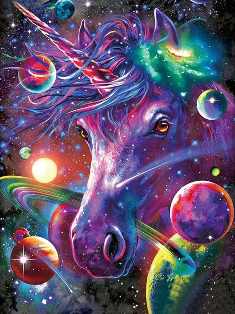 De Mystieke Unicorn in het Kosmische Universum Diamond Painting