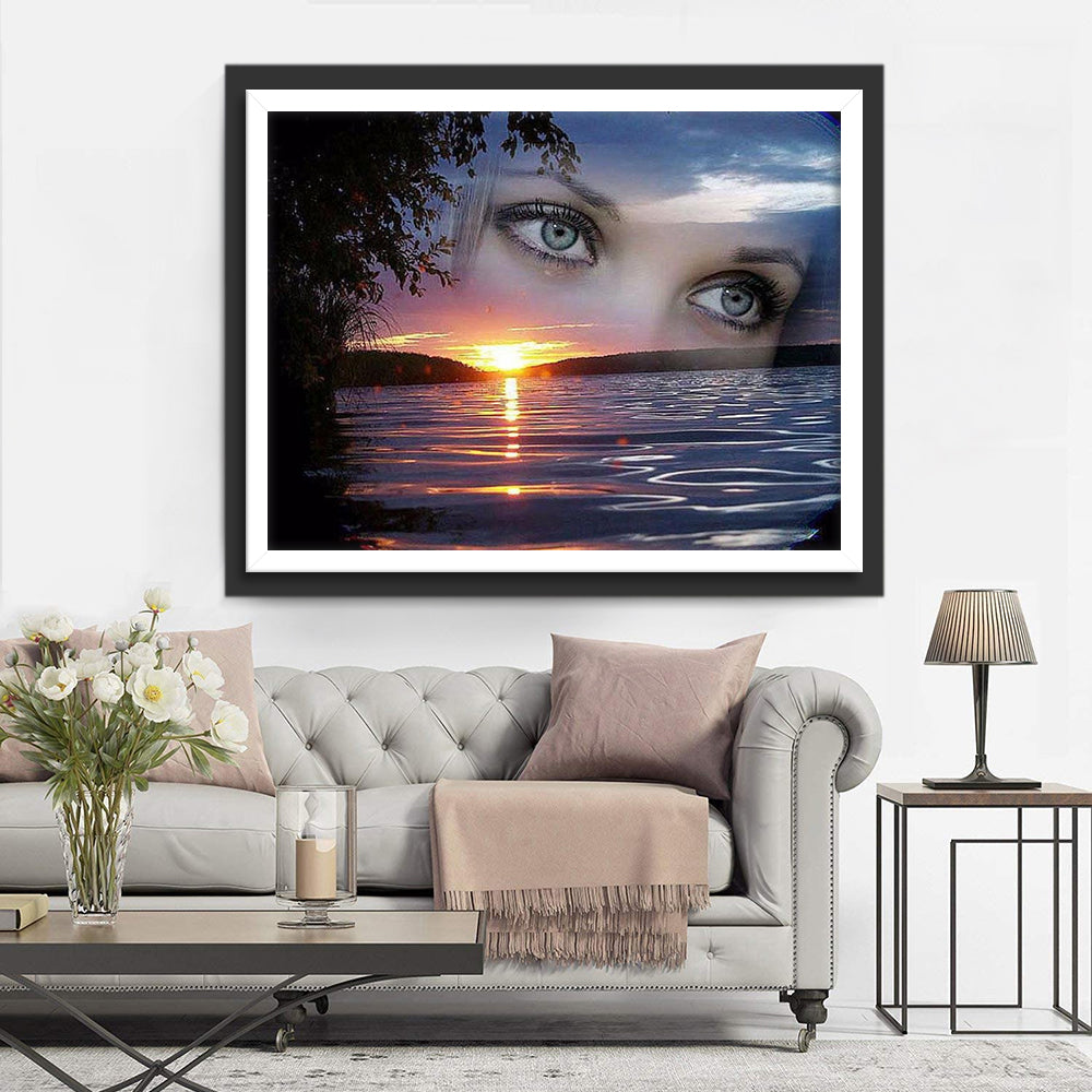 De Ogen en de Magische Zonsondergang aan Zee Diamond Painting