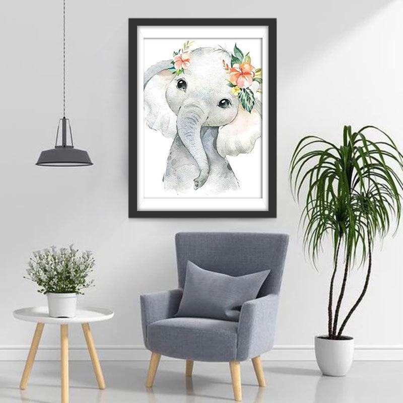 De Olifant met de Bloemen Diamond Painting