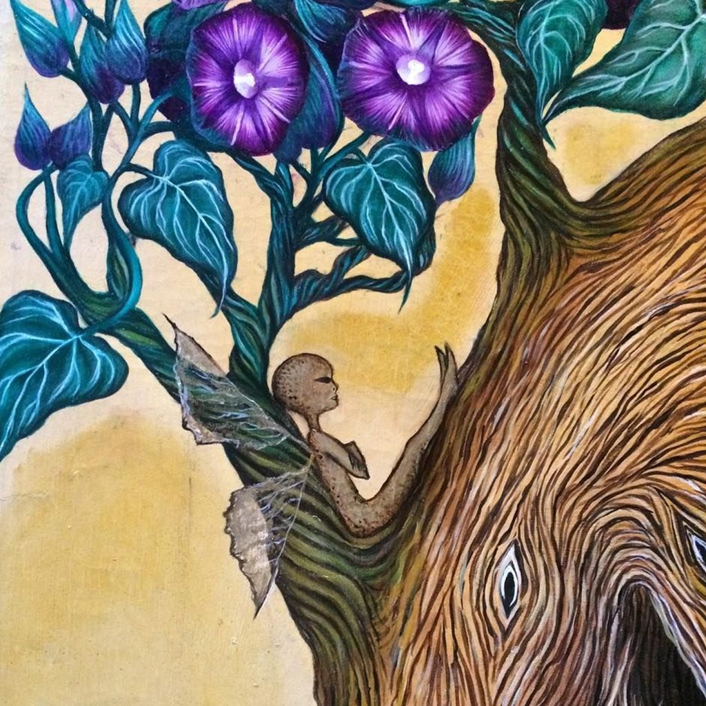 De Paarse Bloemen aan de Boom en een Kleine Elf Diamond Painting