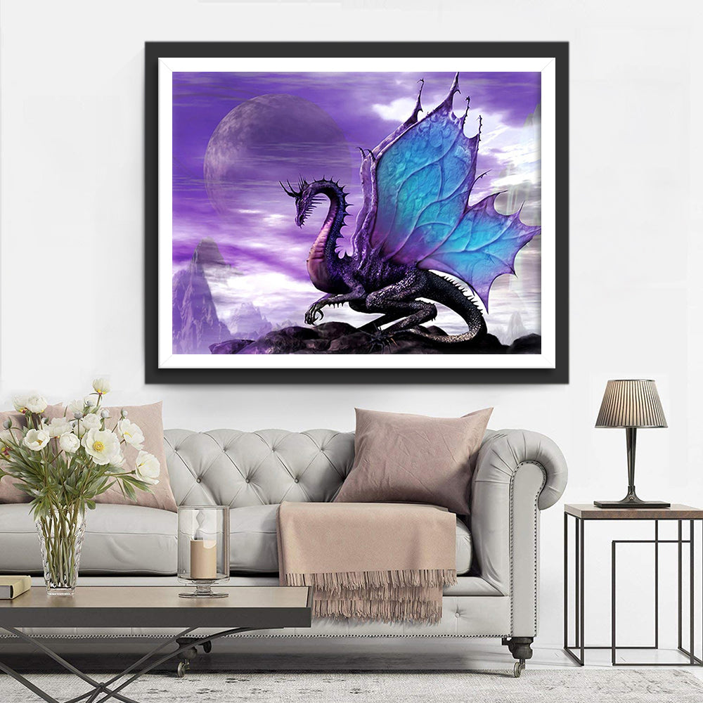 De Paarse Draak op de Klif onder de Paarse Lucht Diamond Painting
