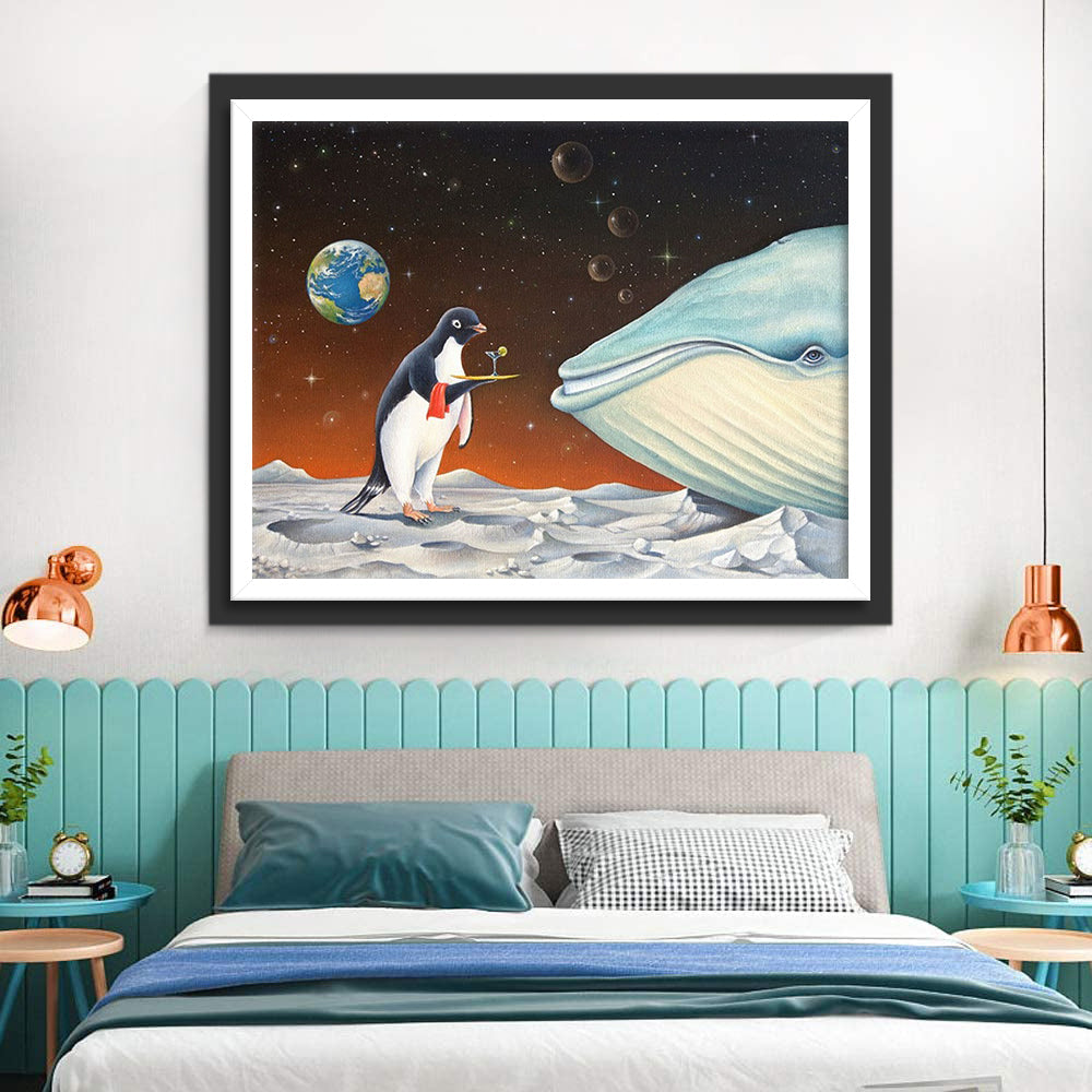 De Pinguïn Brengt Wijn naar de Walvis Diamond Painting