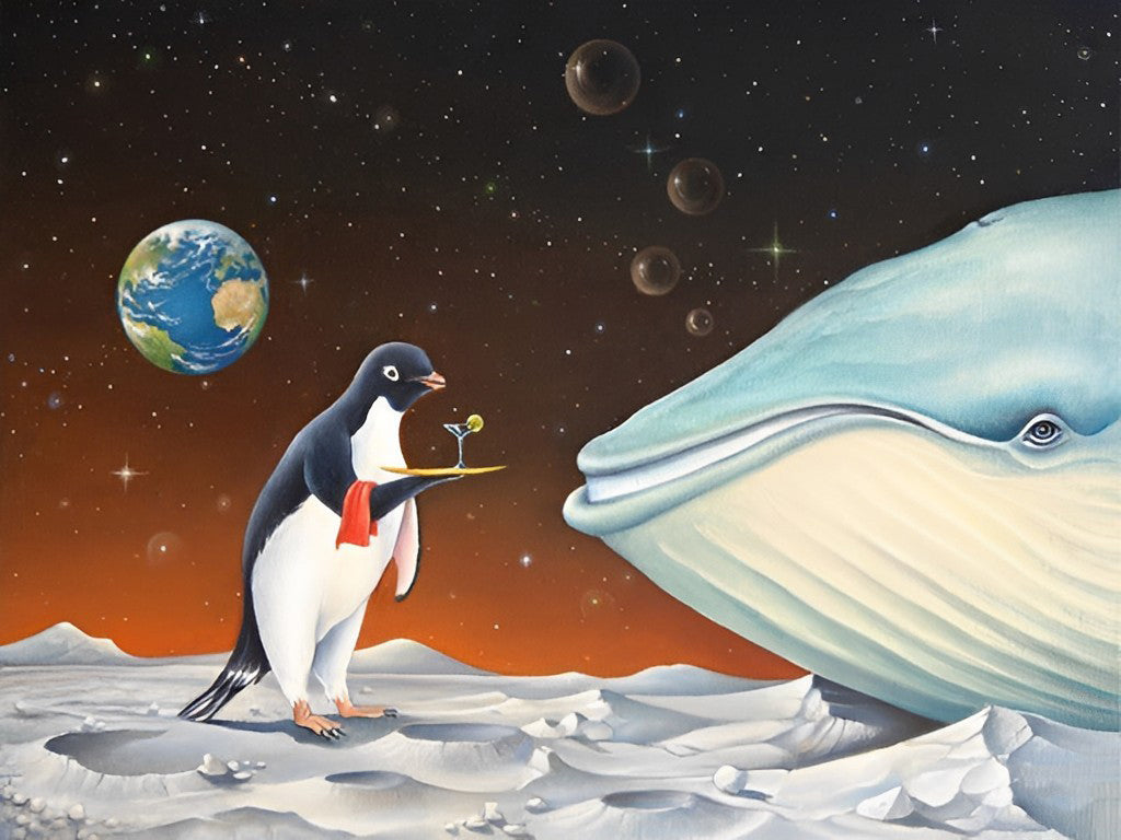 De Pinguïn Brengt Wijn naar de Walvis Diamond Painting