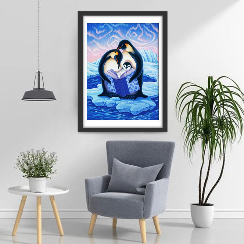 De Pinguïnfamilie Leest een Boek Diamond Painting