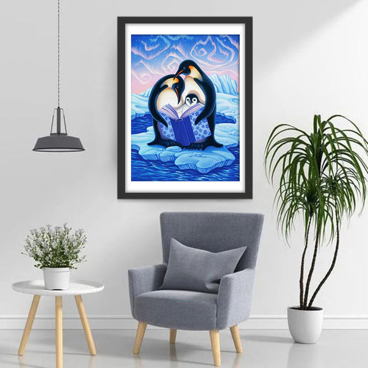 De Pinguïnfamilie Leest een Boek Diamond Painting