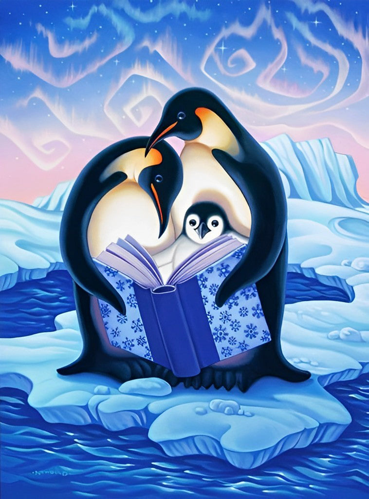De Pinguïnfamilie Leest een Boek Diamond Painting