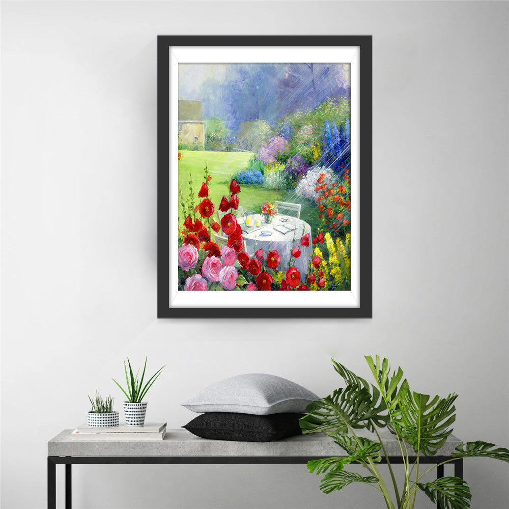 De Poëtische Sfeer van het Dineren tussen de Bloemen Diamond Painting
