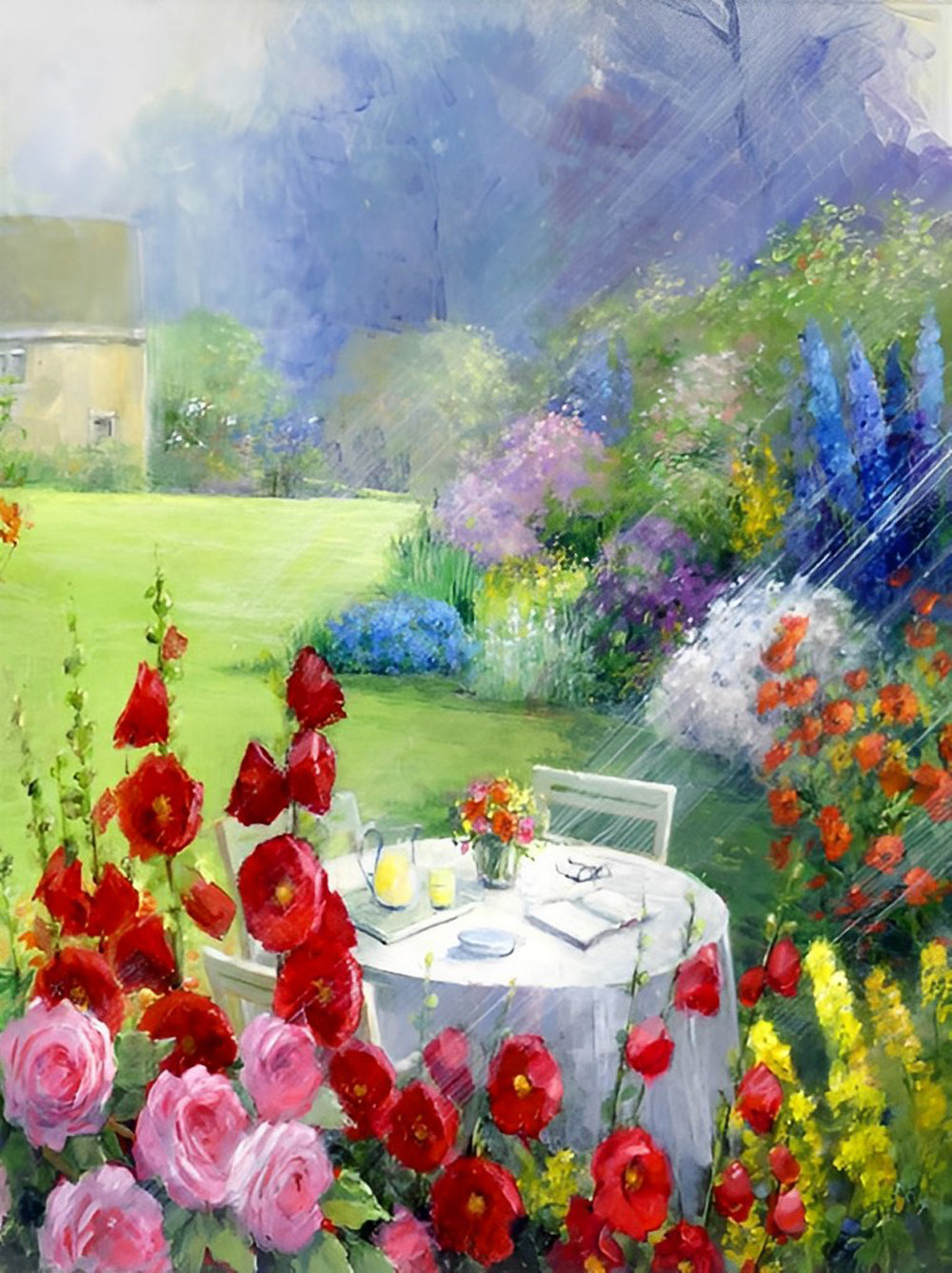 De Poëtische Sfeer van het Dineren tussen de Bloemen Diamond Painting