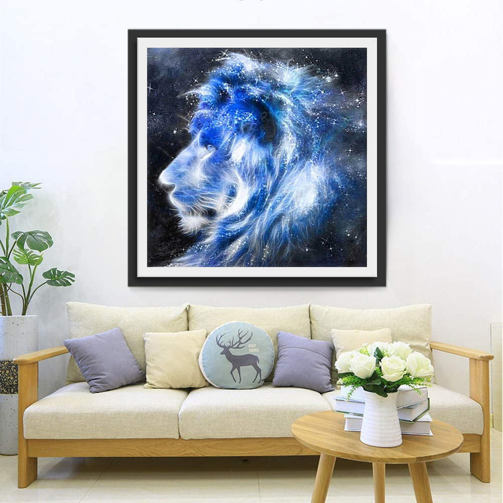 De Prachtige Blauw-Witte Leeuw Diamond Painting