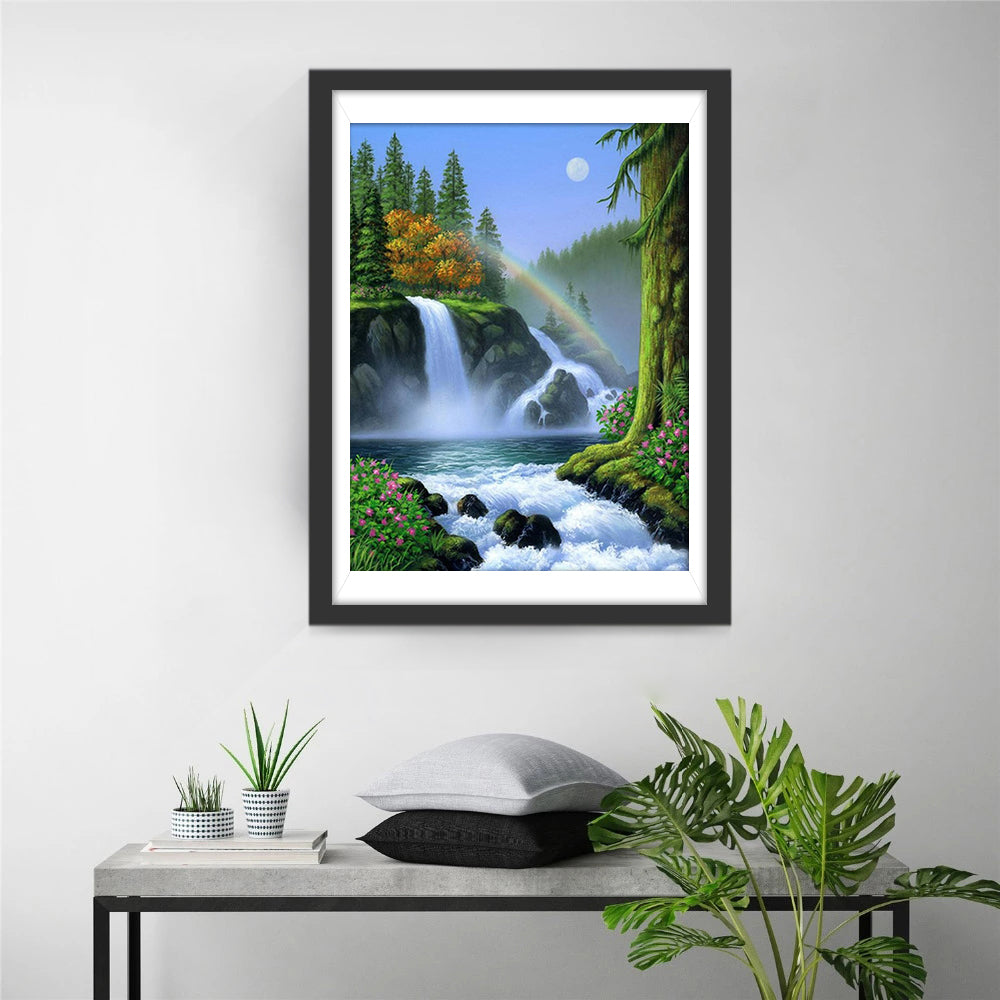 De Prachtige Waterval en de Kleurrijke Regenboog Diamond Painting