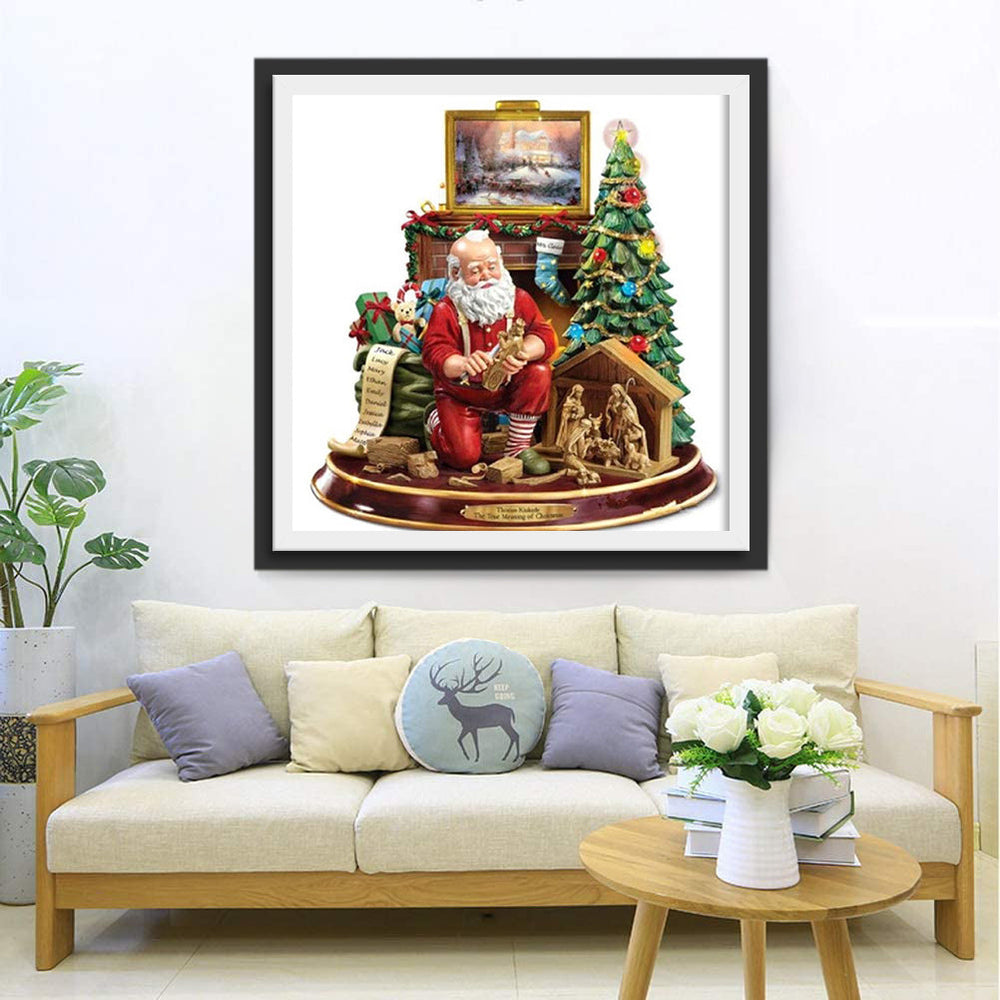 De Roode Kerstman in de Kersthoek met Boom en Kribbebeeldjes Diamond Painting