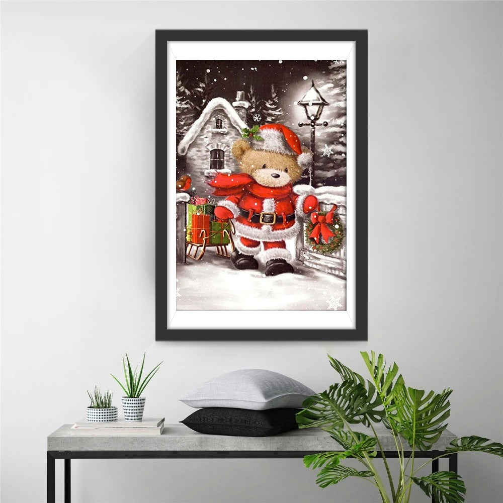 De Schattige Beer in Santa-Outfit Diamond Painting