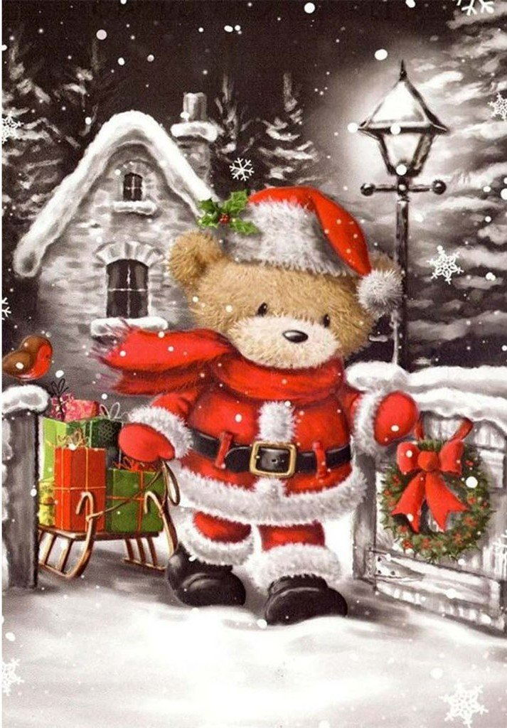 De Schattige Beer in Santa-Outfit Diamond Painting