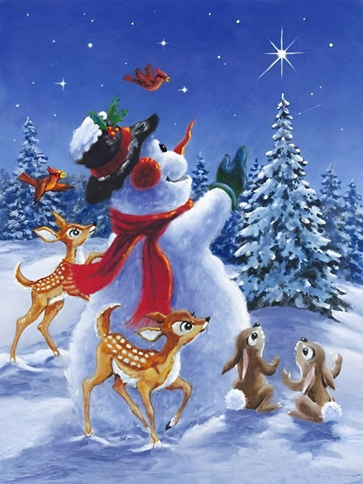 De Sneeuwpop en Zijn Rendiervriendjes Diamond Painting