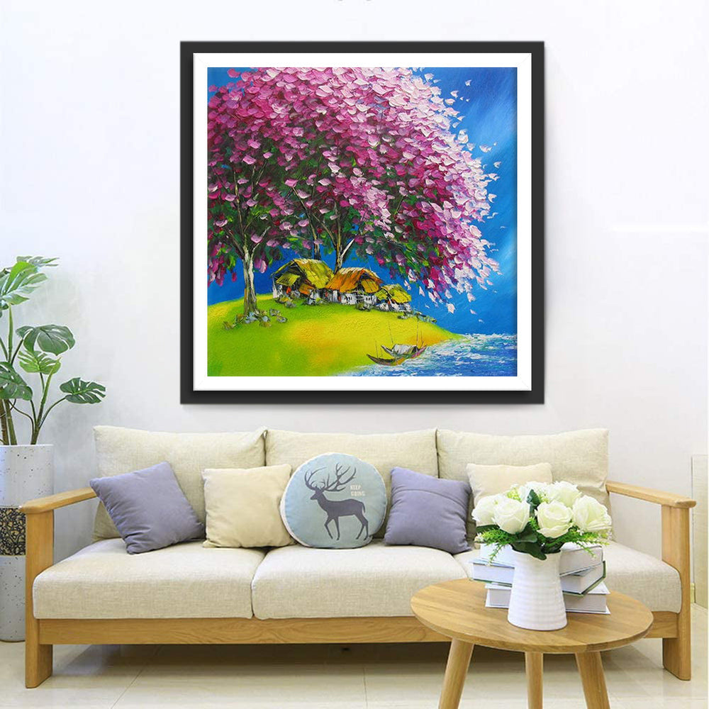 De Strandhutten onder de Bloeiende Boom Diamond Painting