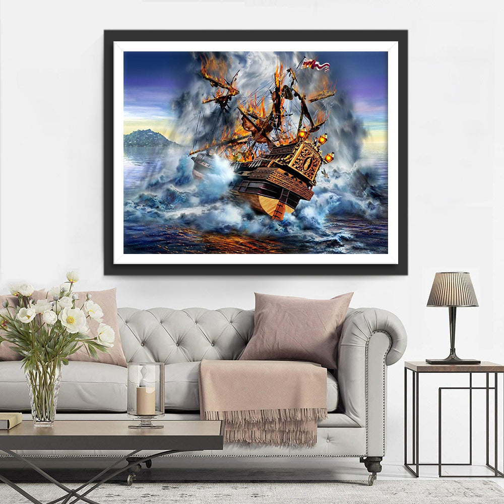 De Strijd van het Oude Zeilschip tegen de Woeste Zee Diamond Painting