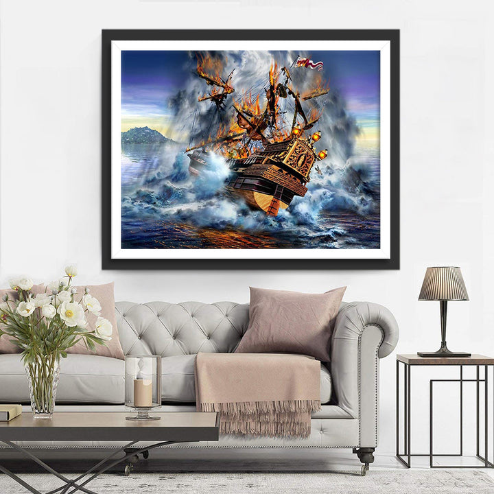 De Strijd van het Oude Zeilschip tegen de Woeste Zee Diamond Painting
