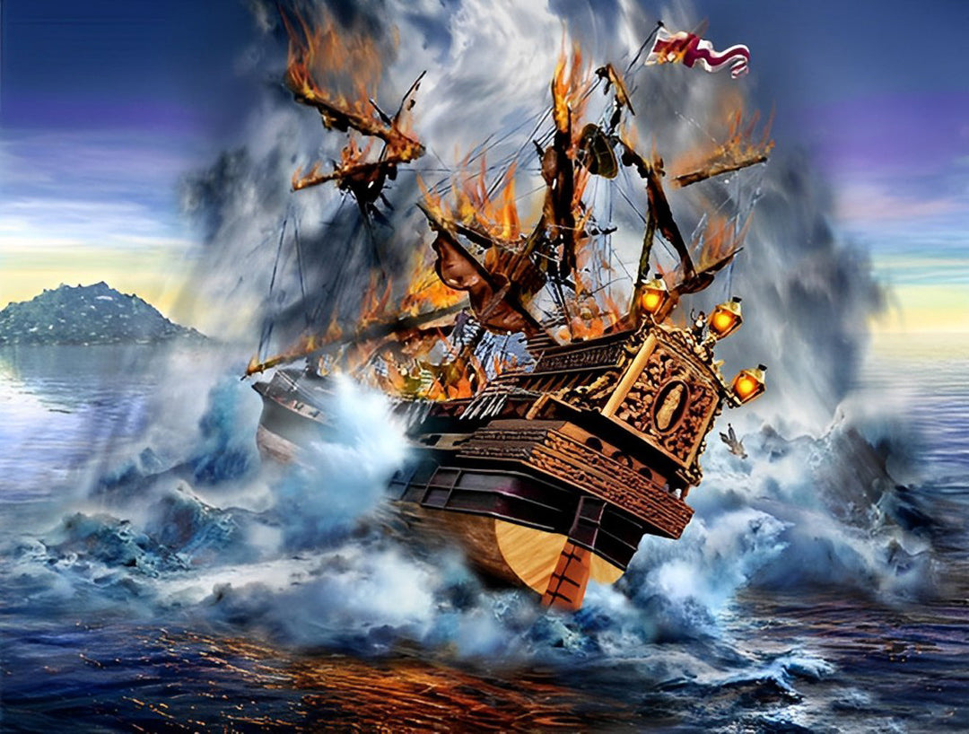 De Strijd van het Oude Zeilschip tegen de Woeste Zee Diamond Painting