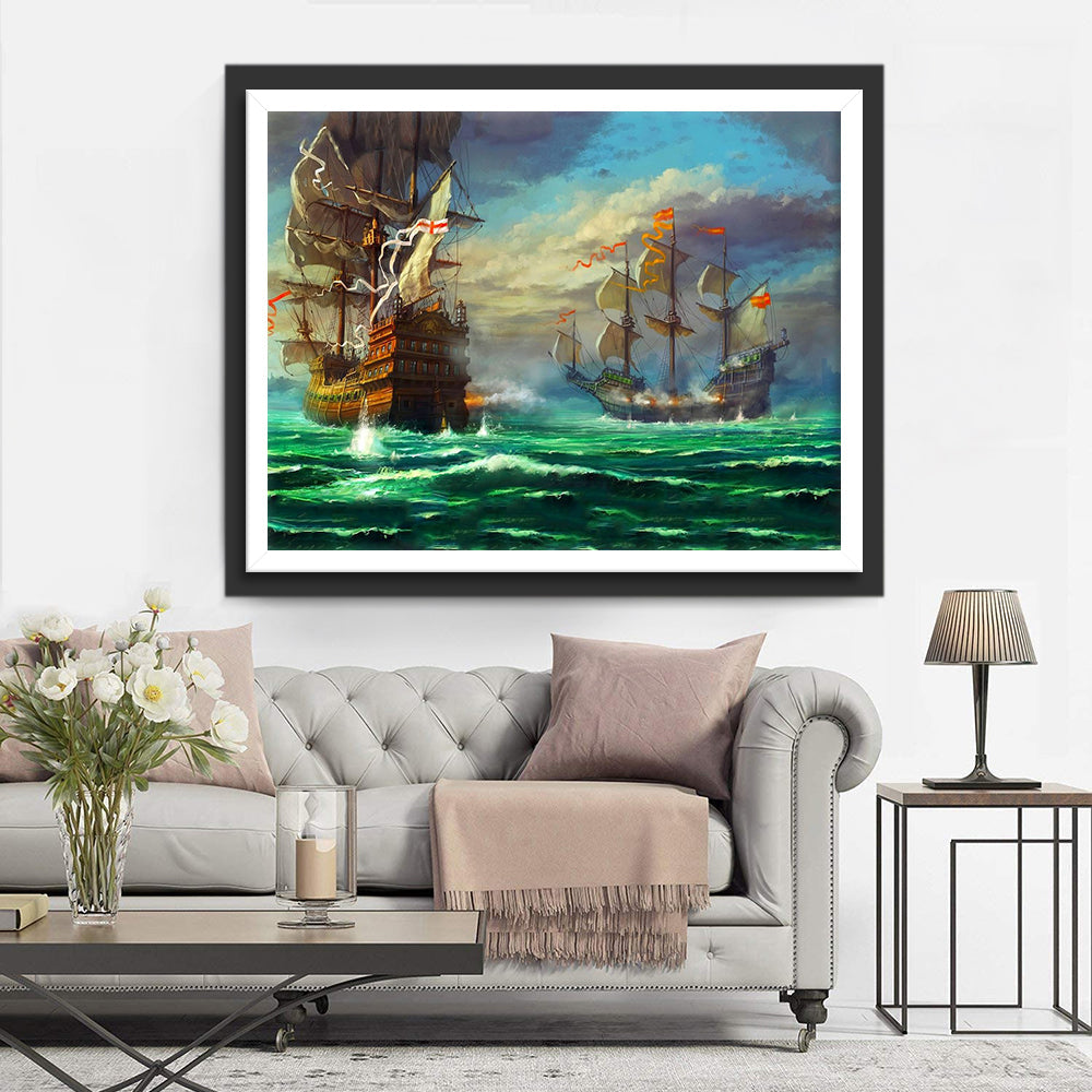 De Strijdbare Schepen in de Golven Diamond Painting