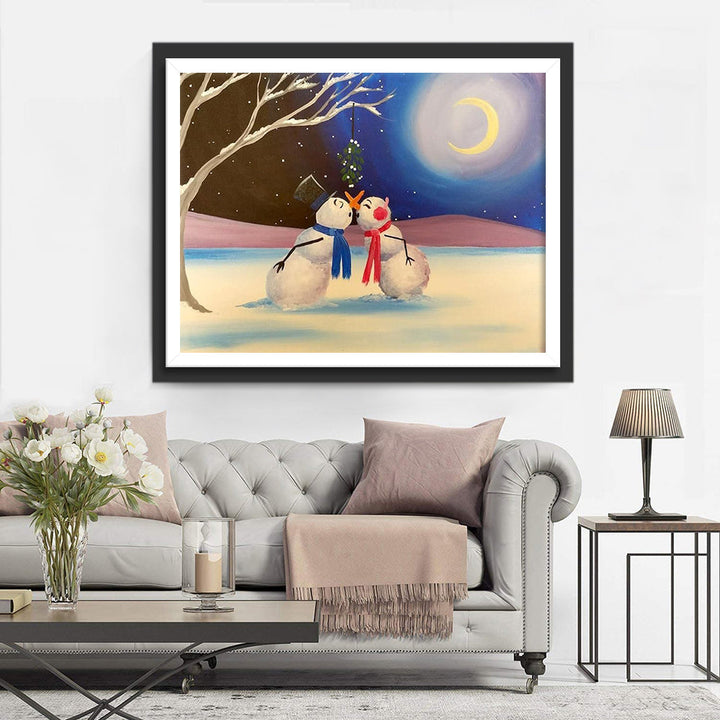 De Tedere Kus van de Sneeuwpoppen in de Winternacht Diamond Painting