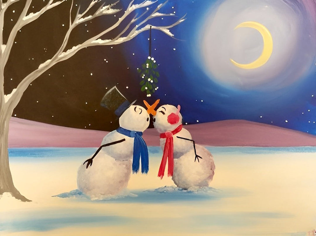 De Tedere Kus van de Sneeuwpoppen in de Winternacht Diamond Painting