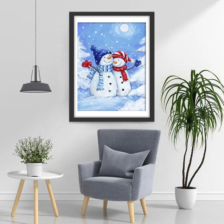 De Tedere Omarming van de Twee Sneeuwmannen Diamond Painting