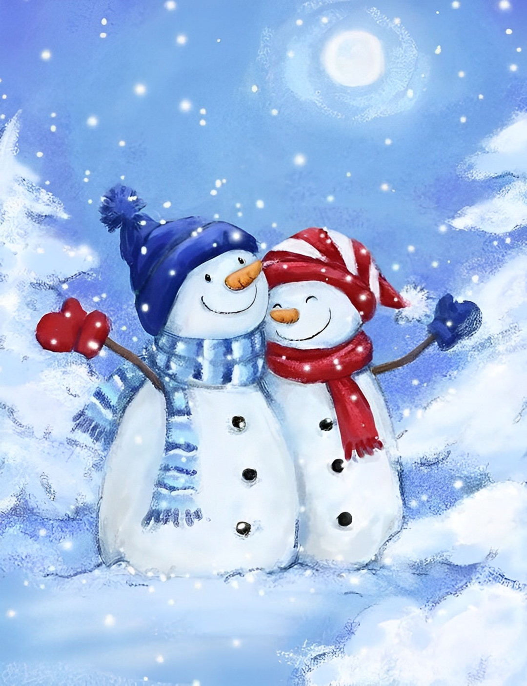 De Tedere Omarming van de Twee Sneeuwmannen Diamond Painting