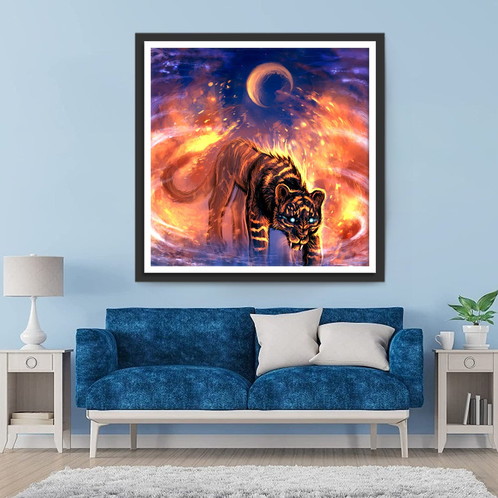 De Tijger die uit de Vlammen Kwam Diamond Painting