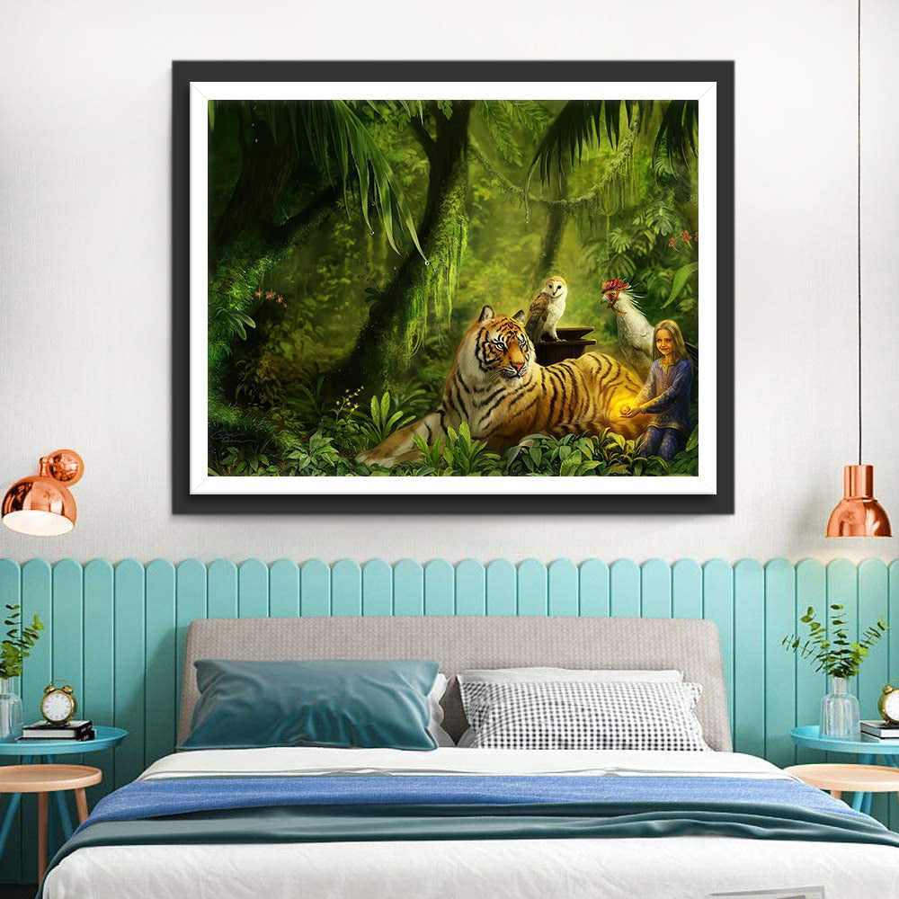 De Tijger, het Meisje en de Dieren in het Bos Diamond Painting