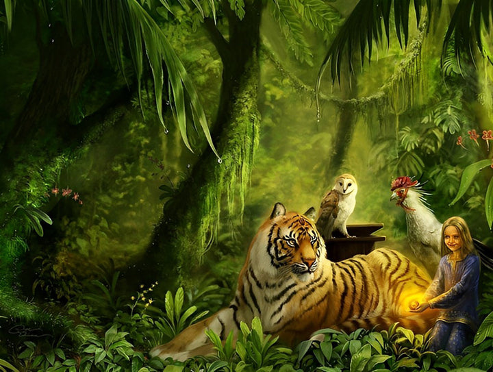 De Tijger, het Meisje en de Dieren in het Bos Diamond Painting