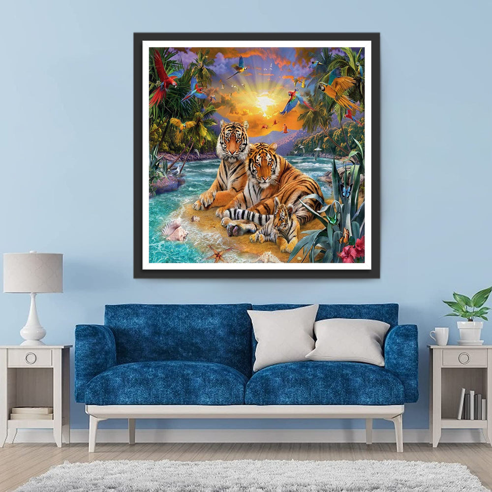 De Tijgerfamilie op het Eiland Diamond Painting