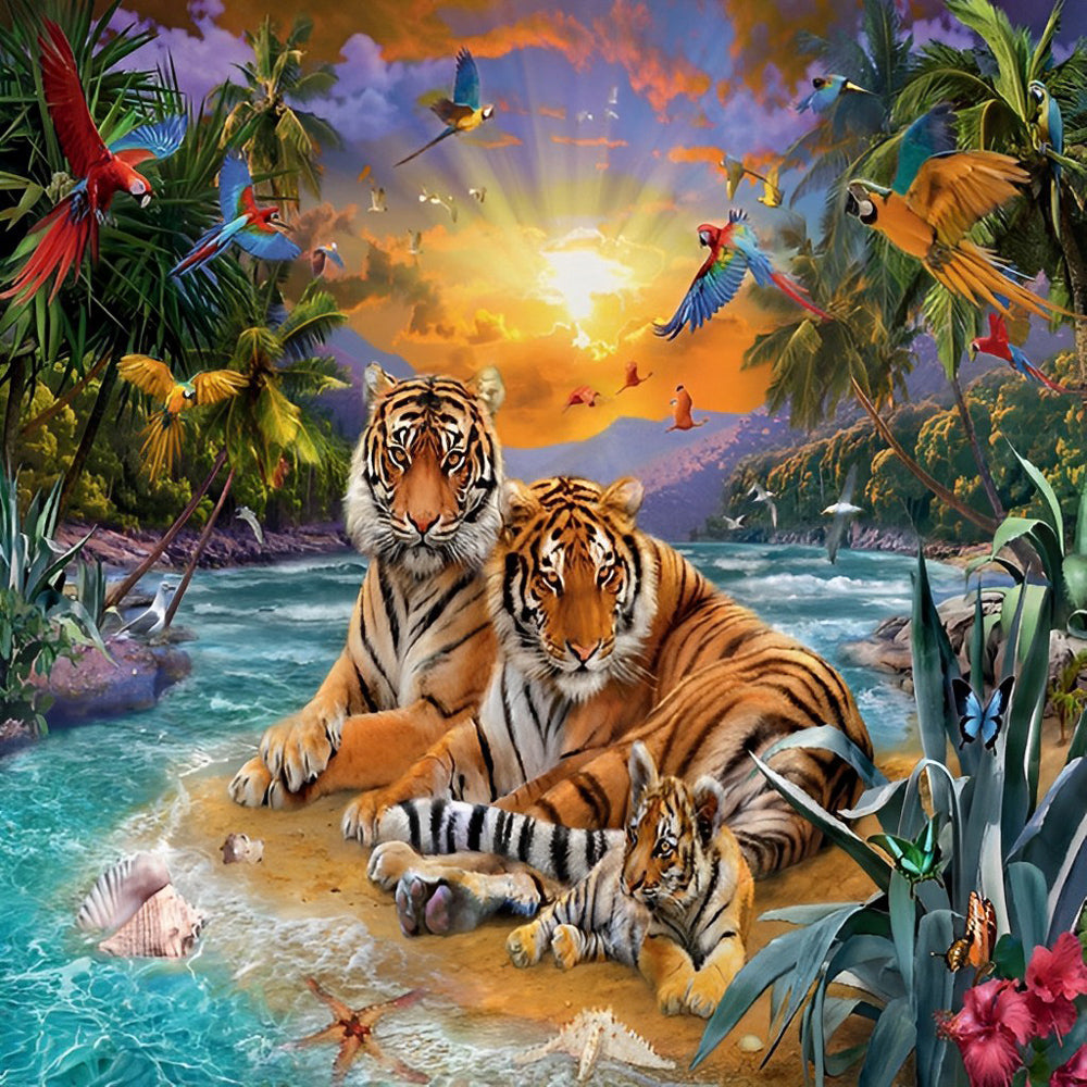 De Tijgerfamilie op het Eiland Diamond Painting
