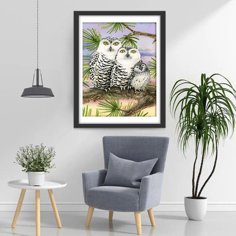 De Uilenfamilie in de Boom Diamond Painting