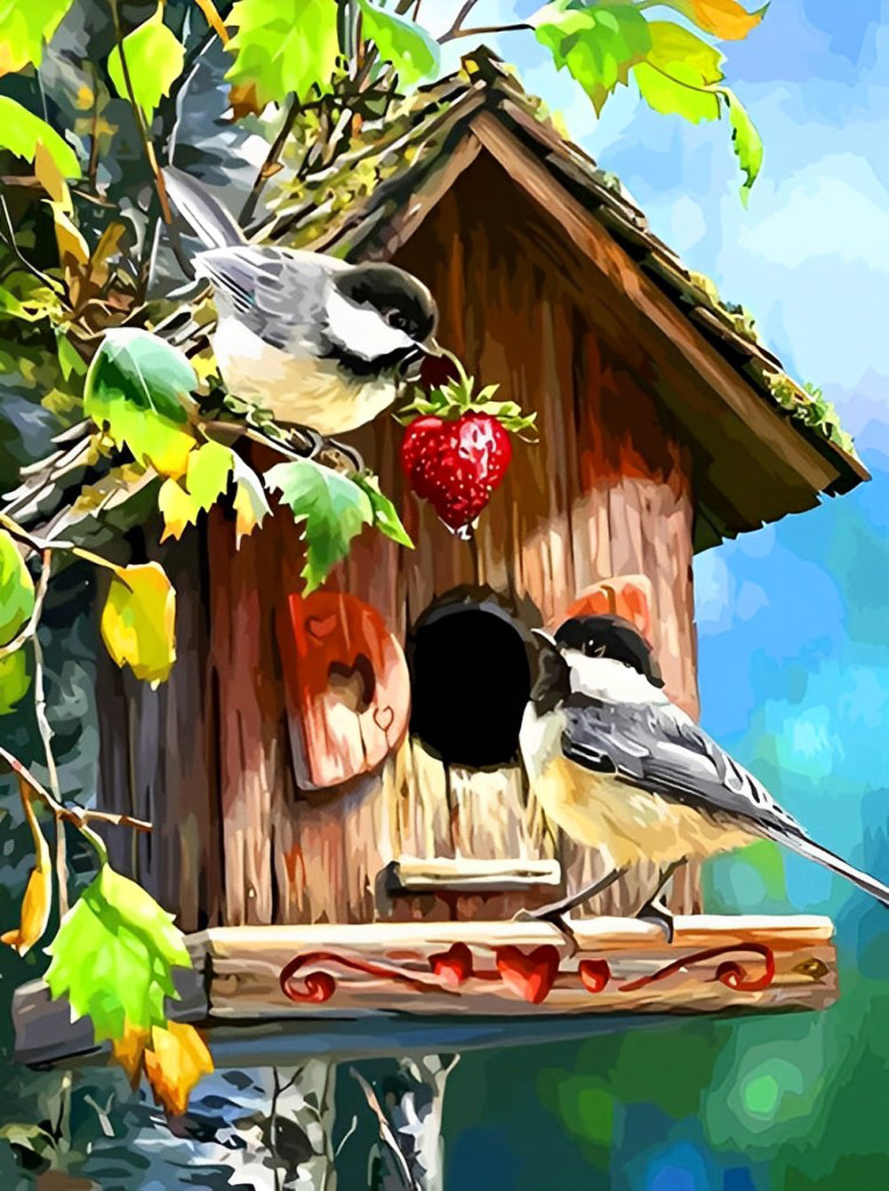De Vogel Kwam Thuis met een Aardbei Diamond Painting