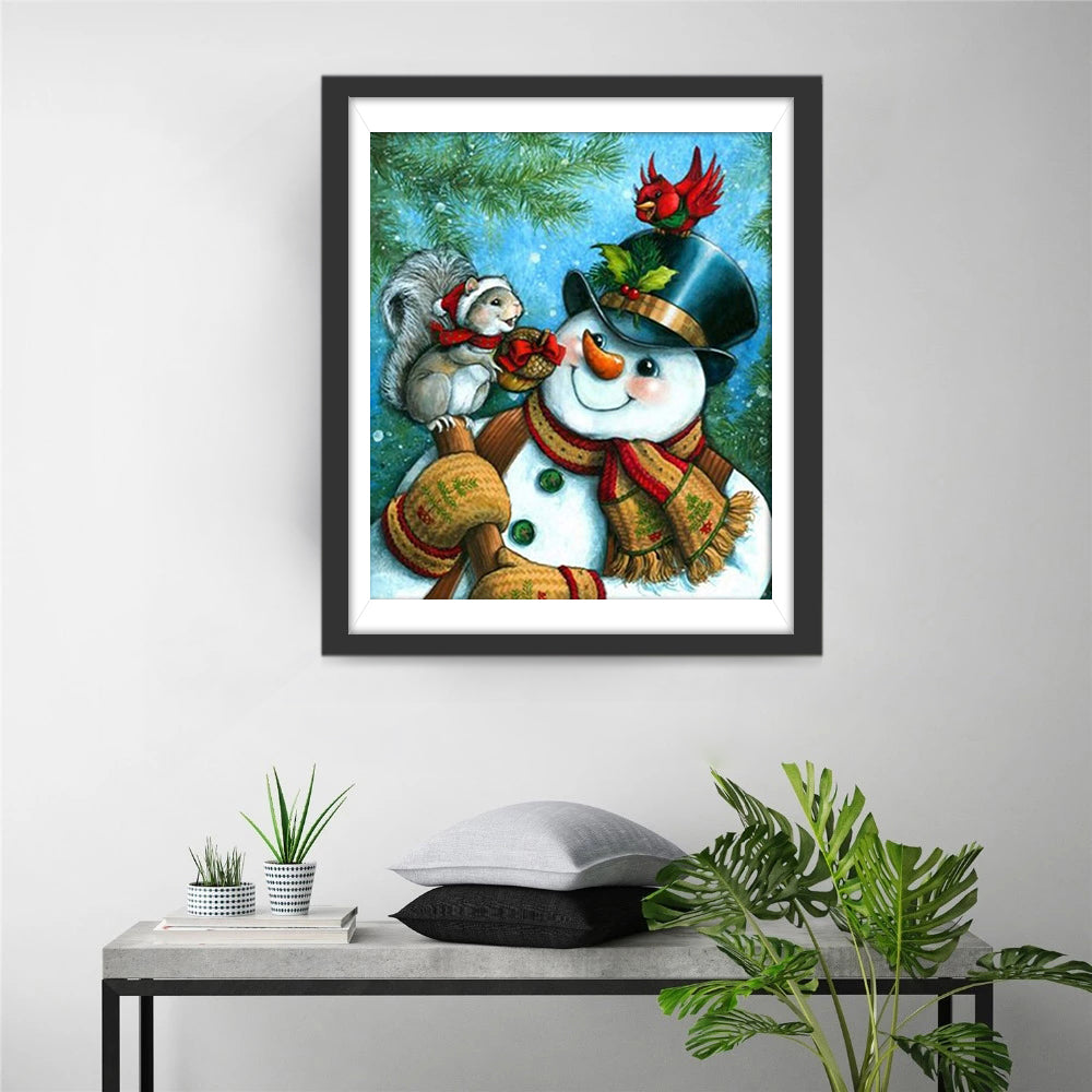 De Vrolijke Sneeuwpop en Zijn Eekhoornvriend Diamond Painting