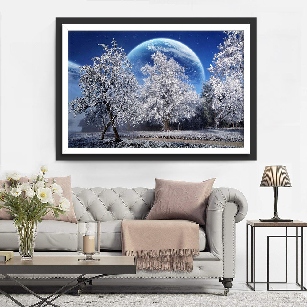 De Winterhemel en de Witte Bomen Diamond Painting