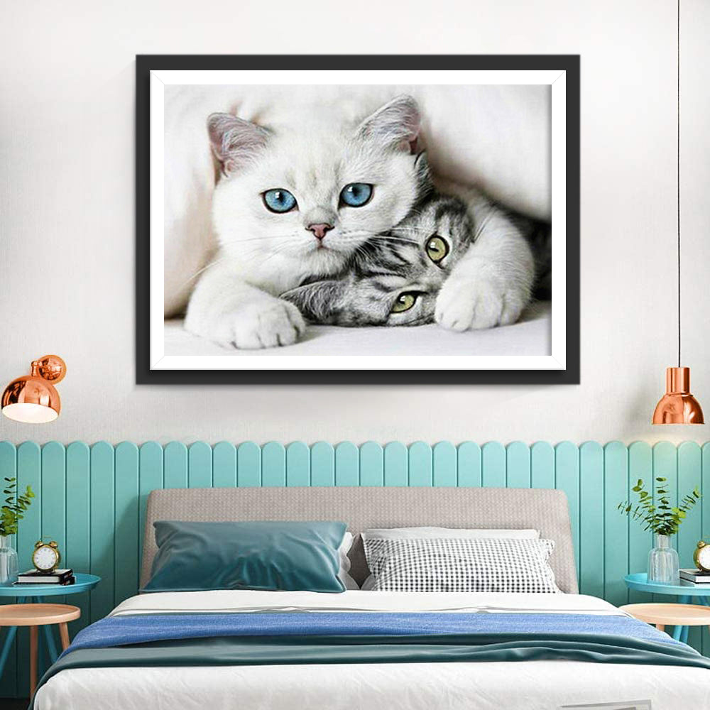 De Witte Kat omhelst de Civetkat Diamond Painting