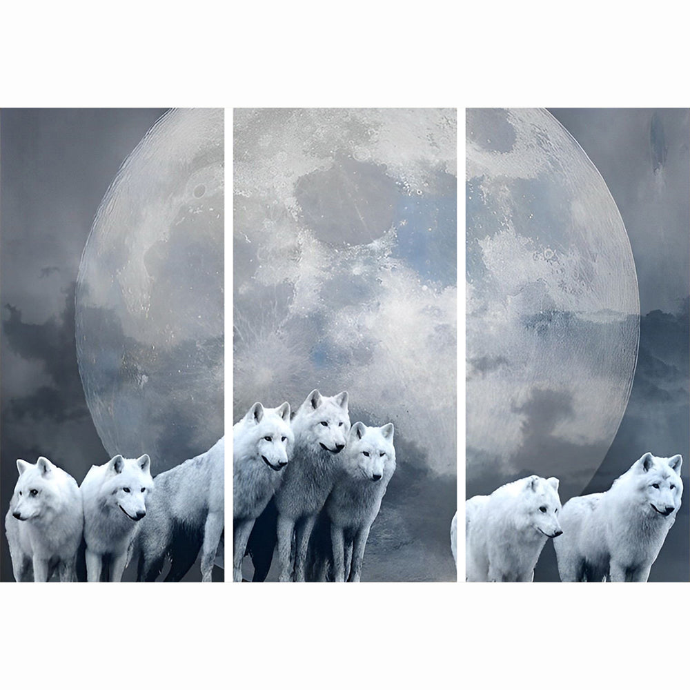 De Witte Wolven onder de Volle Maan 3 Platen Diamond Painting