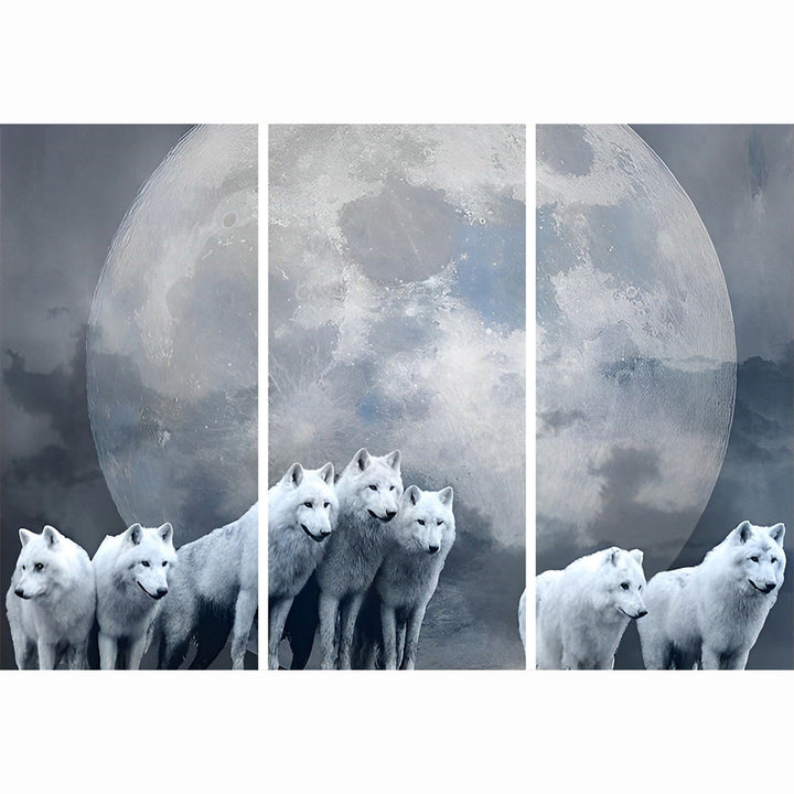 De Witte Wolven onder de Volle Maan 3 Platen Diamond Painting