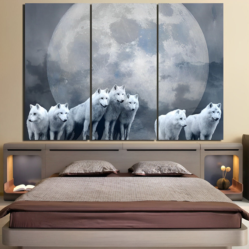 De Witte Wolven onder de Volle Maan 3 Platen Diamond Painting