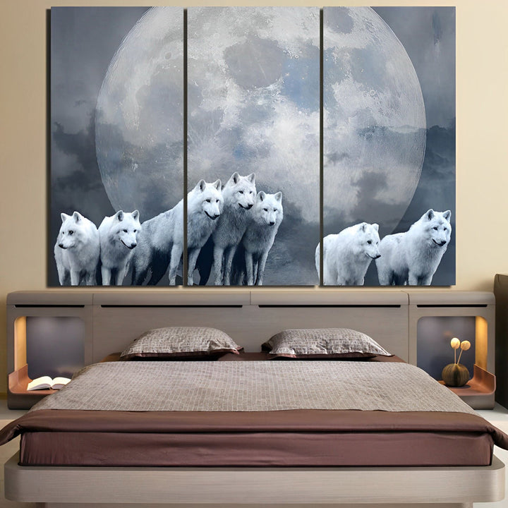 De Witte Wolven onder de Volle Maan 3 Platen Diamond Painting