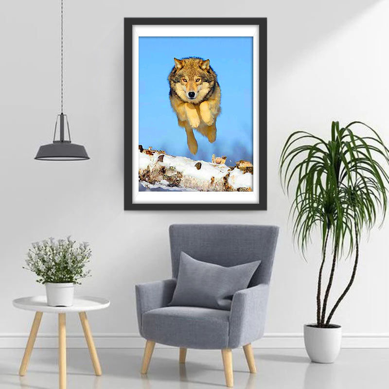 De Wolf die op de Rivieroever Sprong Diamond Painting