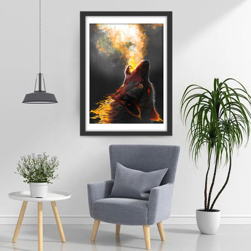 De Wolf die zijn Kop omhoog gooit en Mist Spuwt Diamond Painting