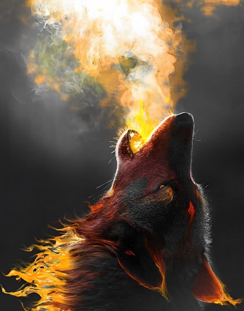 De Wolf die zijn Kop omhoog gooit en Mist Spuwt Diamond Painting