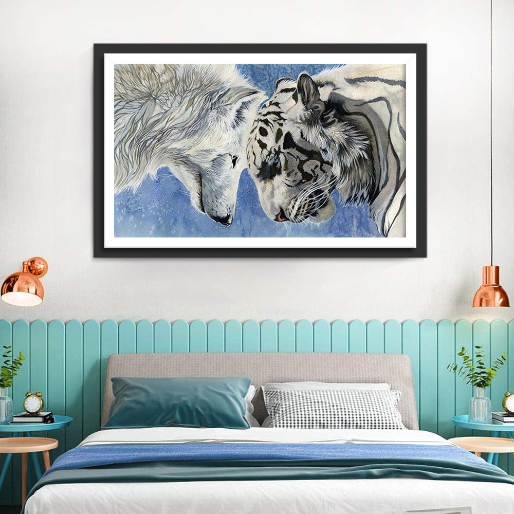 De Wolf en de Tijger Hebben hun Koppen bij Elkaar Diamond Painting