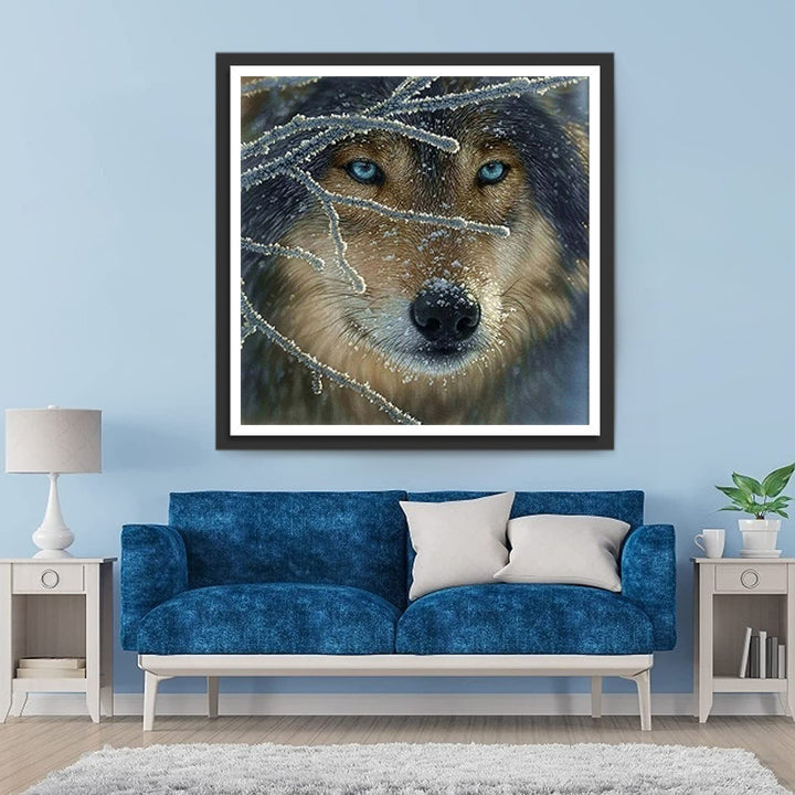 De Wolf Loert achter de Boom Diamond Painting