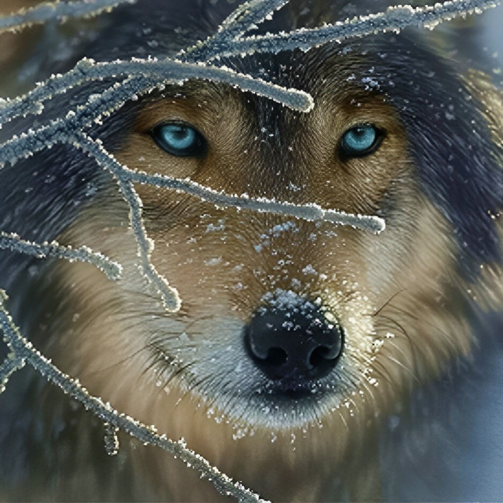 De Wolf Loert achter de Boom Diamond Painting